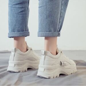 Cream Chunky Platform Sneakers with Wave Design
